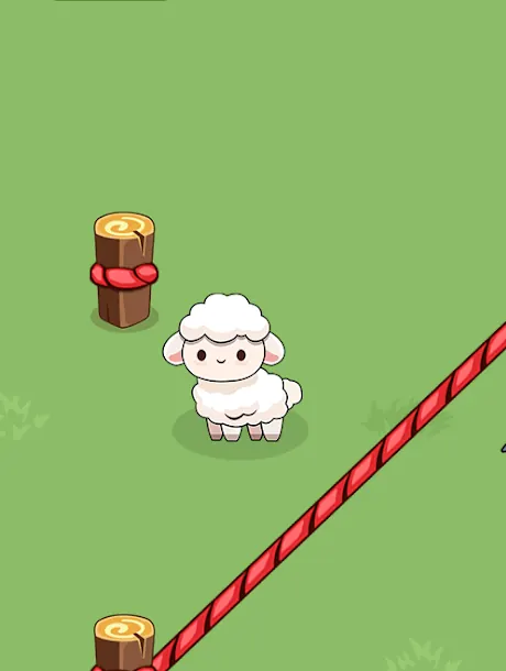A cartoon sheep standing next to a rope fence post in Wolf and Sheep Puzzle