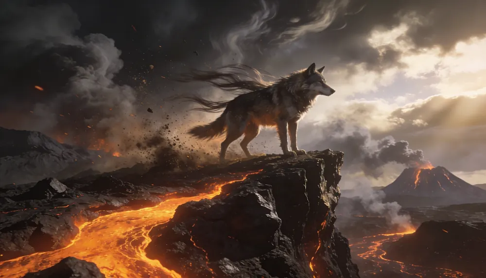 A lone wolf standing on a rocky outcrop at dusk in Wolf Simulator Games Offline